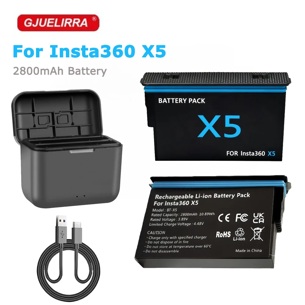 For Insta360 X5 Replacement Battery, 2800mAh Rechargeable Battery, Fast Charger Box for Insta 360 X5 Action Camera Accessories