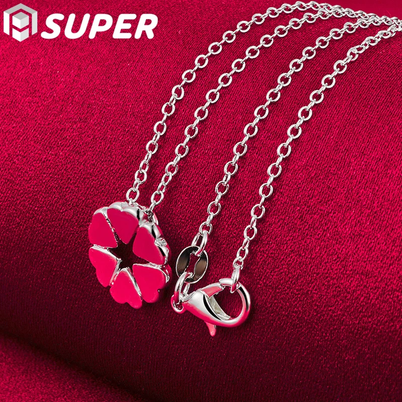 925 Sterling Silver Heart Four Leaf Clover Pendant Necklace 18-30 Inch Chain For Woman Wedding Engagement Charm Jewelry