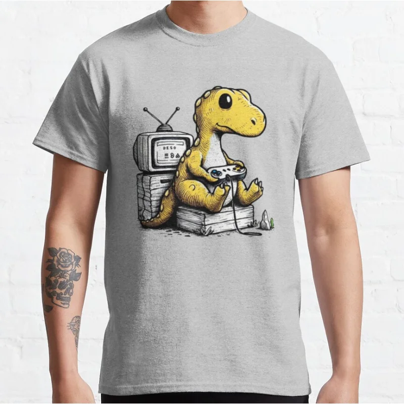 دينو ألعاب مضحك غير متصل تي ريكس 90s الكرتون بكسل لعبة فيديو ديناصور تي شيرت للرجال حجم كبير الكبار بلايز S-6xl #5