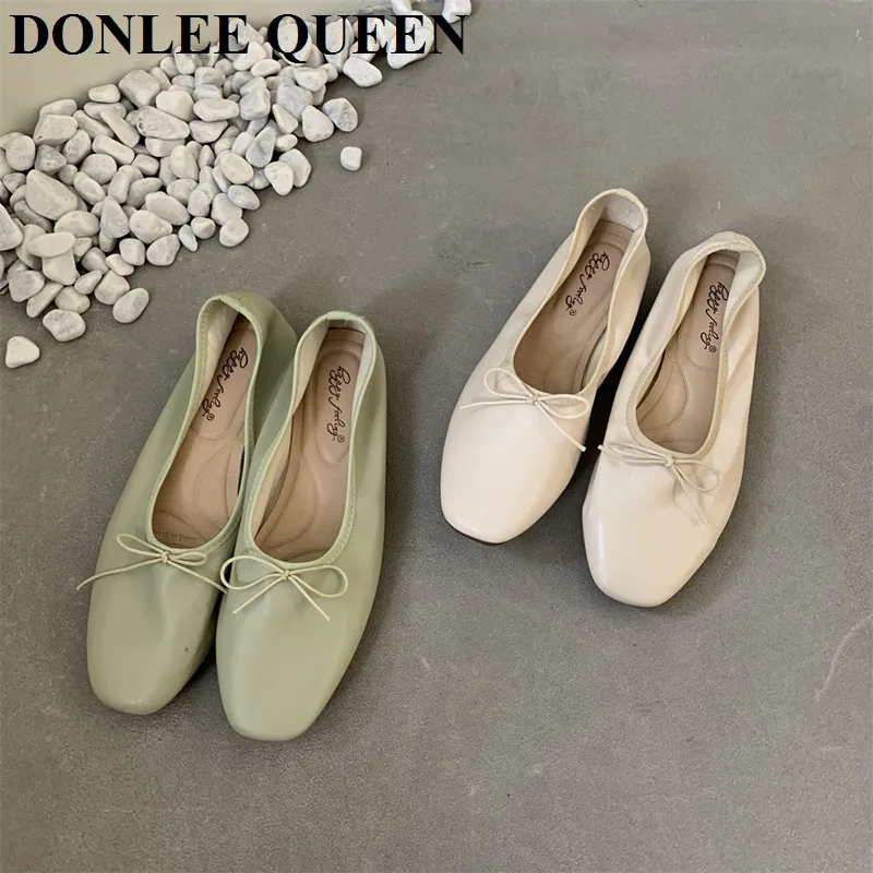 2024 New Spring Fashion Flat Ballet Shoes Fashion Bow Knot Shallow Ballet Round Toe Female Ballerina Soft Moccasin Zapatos Mujer