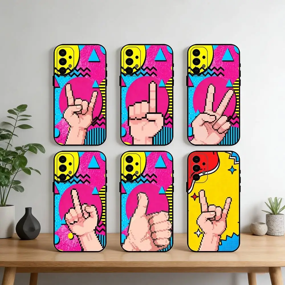 

Pixel Art Gesture Design Phone Case For Samsung S25,S24,S21,S22,S23,S30,Ultra,S20,Plus,Fe,Note,10,9,5G Black Cover