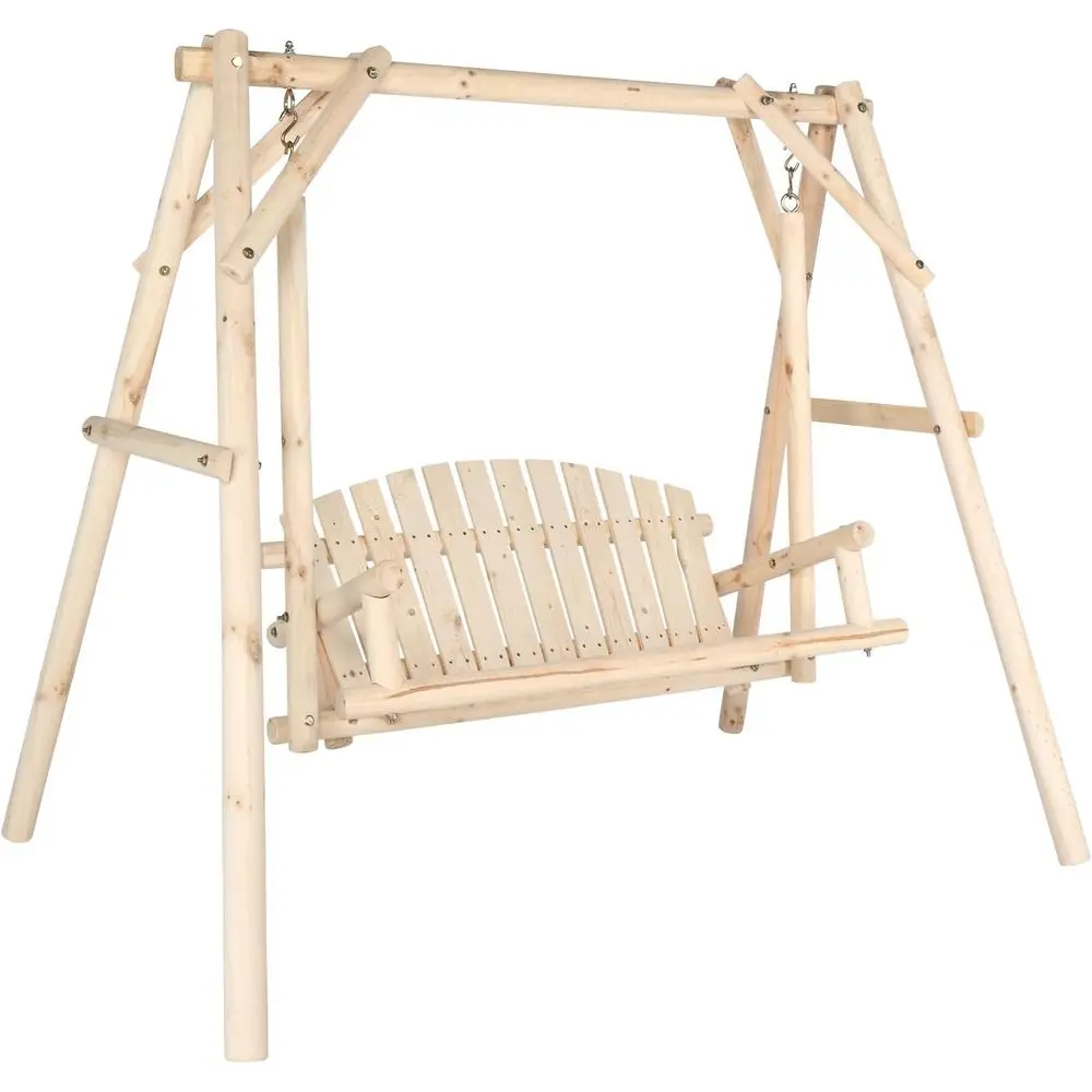

Durable 880 lbs Wooden Swing with A-Frame Stand for Outdoor Patio, Garden, and Yard (Natural)