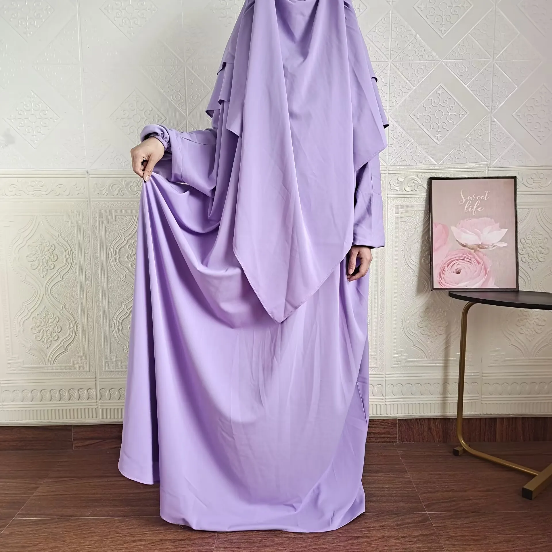 Jilbab abaya Conjunto de 2 piezas para mujer, vestido musulmán, ropa islámica, Dubai, khimar de dos capas, caftán