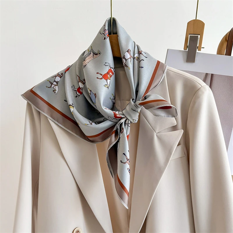 

70cm Luxury Brand Square Scarf Design Double Side Shawl Wrap Print Twill Silk Women Hijab Female Foulard Headband Bandana