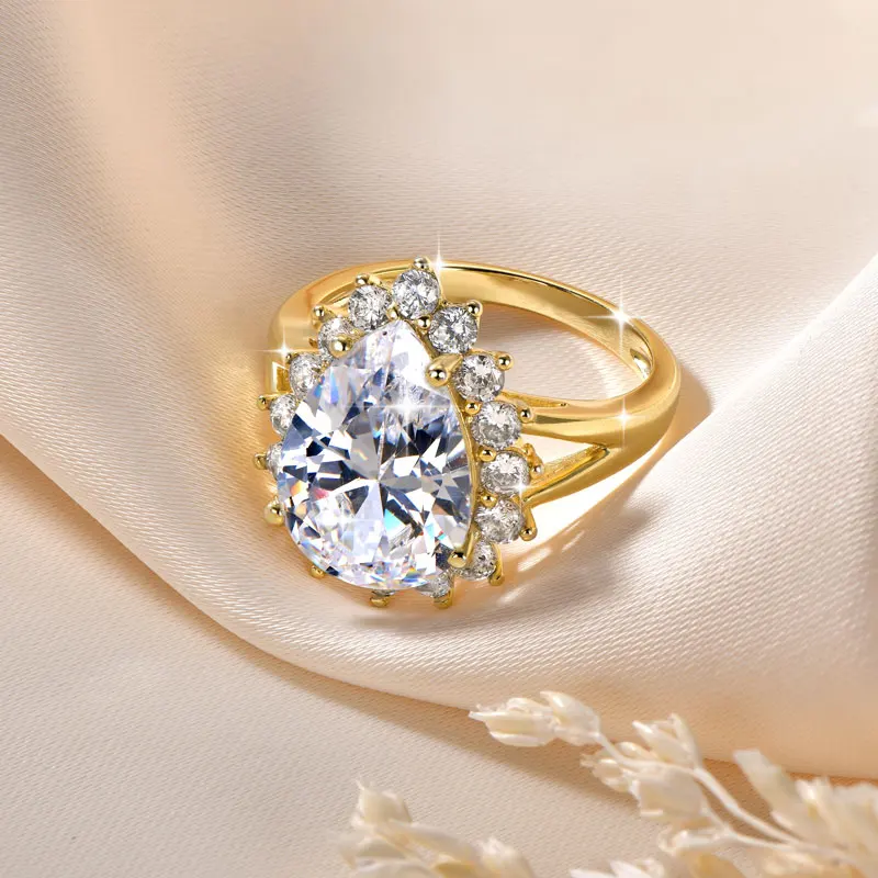 Anziw 14K Gold Filled Cubic Zirconia Pear Cut Engagement Wedding Finger Rings Fashion Band for Women Fine Jewelry Valentine Gift - view 3