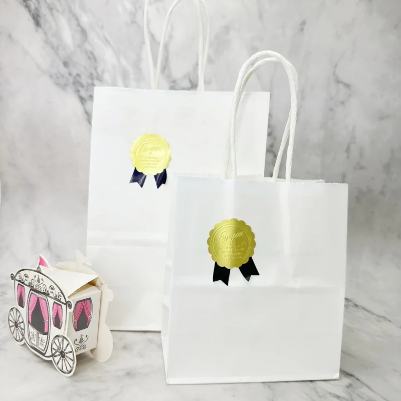 

White Kraft Paper Bags with Handles Reusable Bulk Paper Gift Bags for Clothing Small Business Shopping Bags Xmas Party Favor
