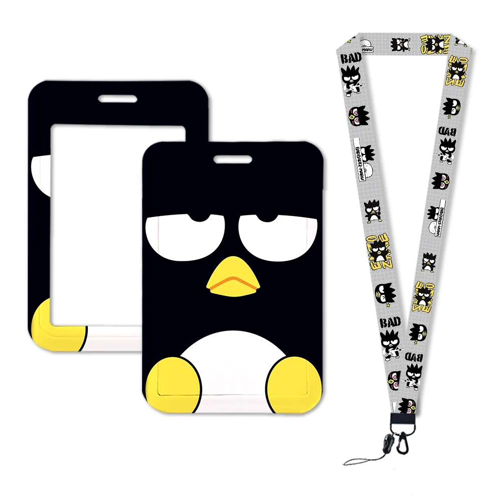 Sanrio BADTZ-MARU Cartoon ID Card Holder, Hang Rope, Lanyard, Bonito, Crachá, Estudante, Crianças, Acessórios, Legal, Presentes