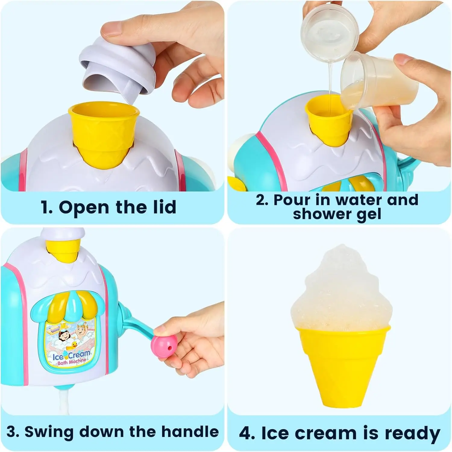 Juguetes de baño para niños pequeños de 3 a 5 años, fabricante de espuma de helado, juguete para bañera con botones a presión que no se caen, máquina de burbujas para bañera, pastel de imitación