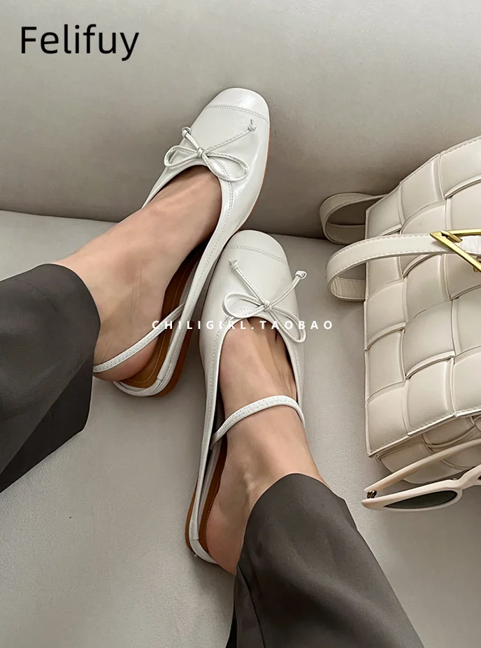 

Женские летние новые туфли на плоской подошве 2023, простые дышащие балетки из натуральной кожи с бантом, удобные женские сандалии без шнуровки, Zapatillas Mujer