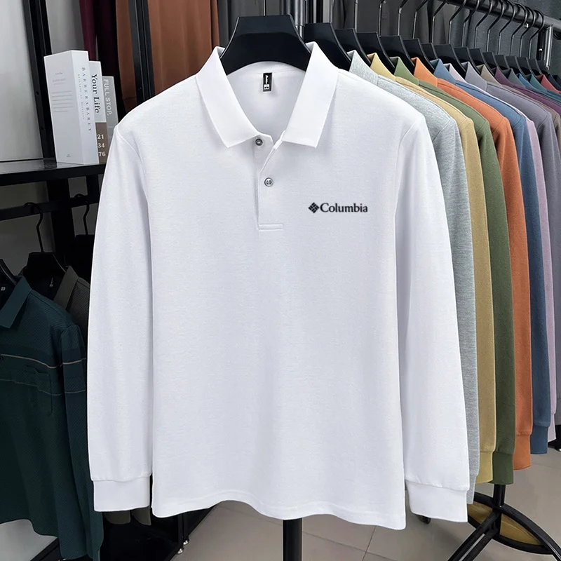 100% Reine Baumwolle Hochwertiges Frühlings- und Herbst-Herren-Langarm-Poloshirt, Bequemes Casual-Shirt mit Exquisiter Marken-Stickerei – Detail 6