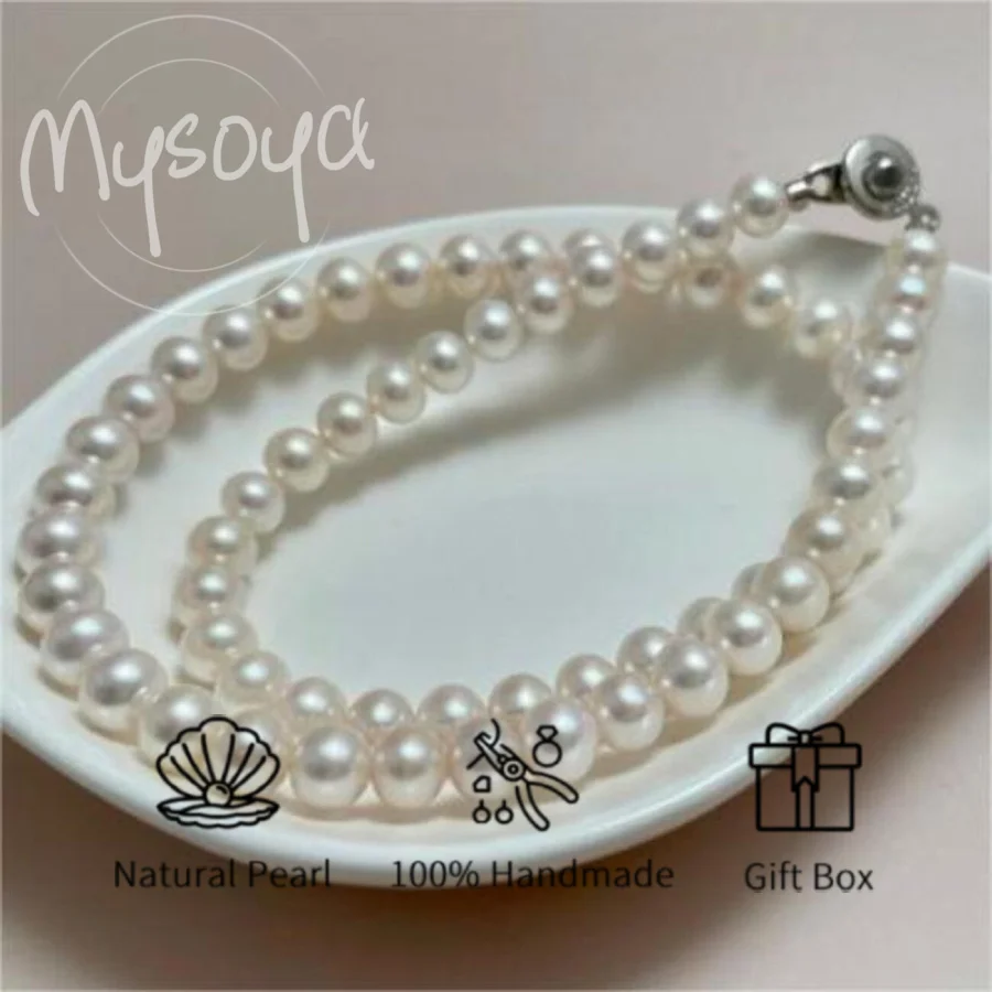 

MYSOYA 7-8 мм ожерелье из пресноводного жемчуга с подарочной коробкой, ювелирные изделия унисекс, идеальный подарок на свадьбу, день рождения, Рождество, Новый год