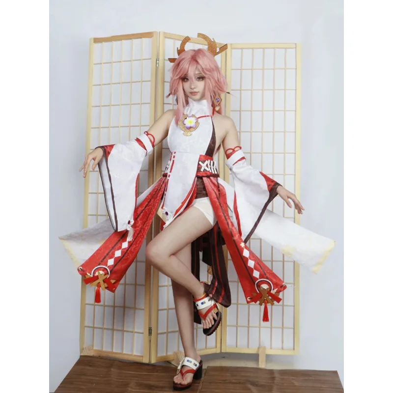 Yae Miko cosplay impact Yae Miko guuji Yae costume women pink long hair wig dress party outfit Halloween cosplay costume