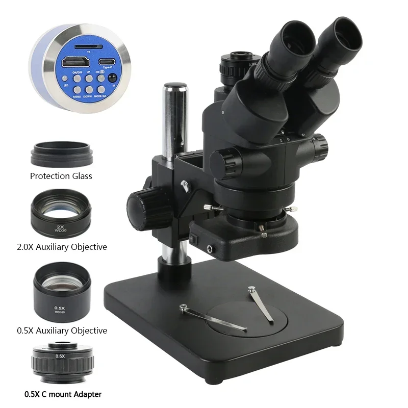 3.5X-90X Simul-Focus Parfocal Stereo Trinocular Microscope 48MP 4K HDMI USB Type C Video Camera 0.5X CTV Adapter for Observe