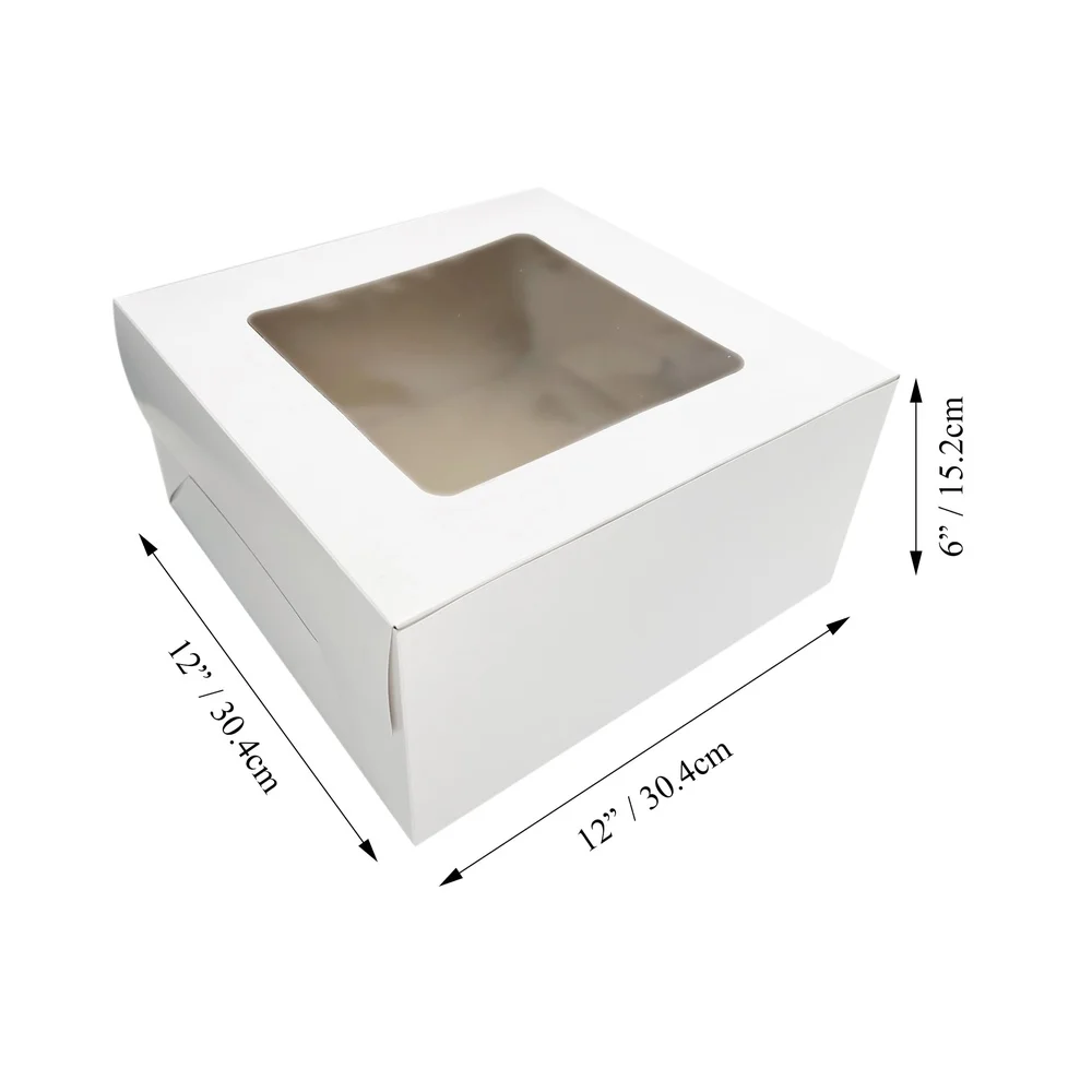 (2 pack 12" x 12" x 6" White Cake Box with Window by