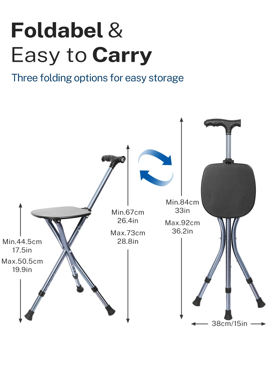 Lefeke Walking Stick Stool Folding Canes with Seat Cushion Lightweight Adjustable Folding Crutches for Leg Rehabilitation Senior