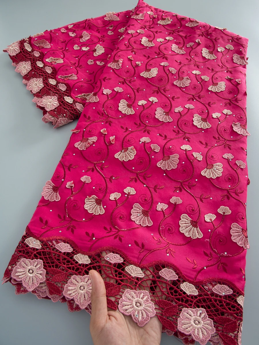 Swiss Voile Lace In Switzerland With 3D Flower Applique Stones 2026 Super Quality African Lace Fabric For Wedding Lace Dress4911