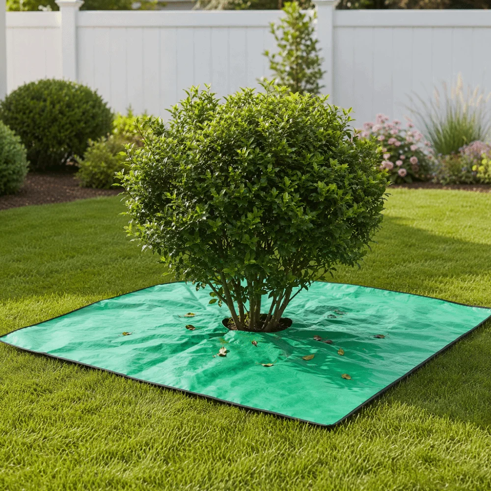 1m 3.28ft Trimming Shrubs Leaves Catcher Four Corner Buttons Square Fallen Leaves Collection Green Reusable Shrub Base Mulch Mat