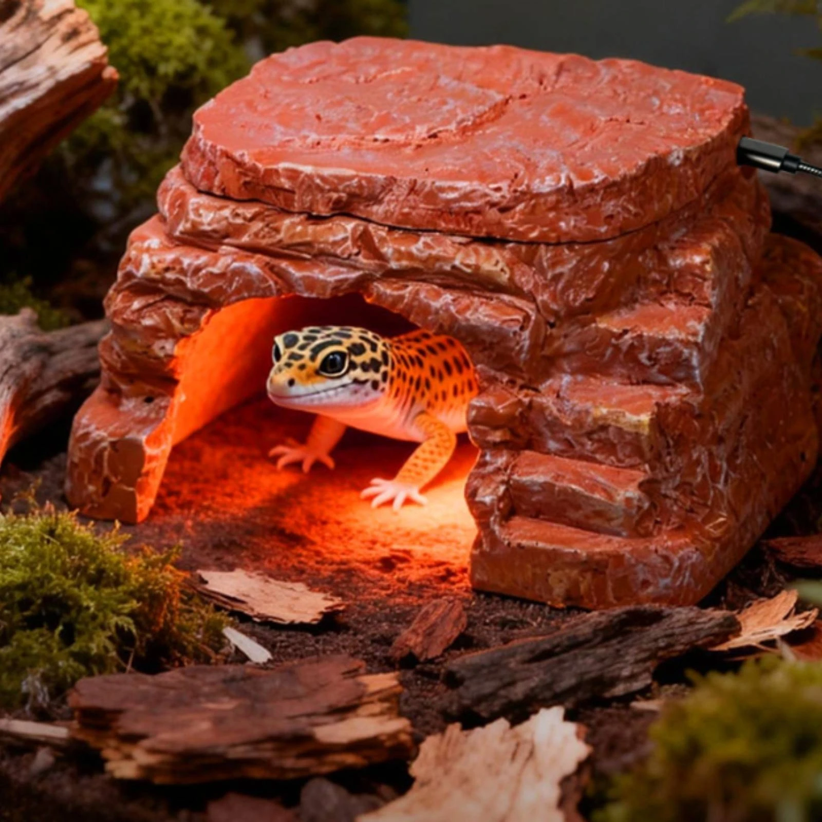 Rock Cave Heater Hollow Entrance Heated Hiding Shelter Bearded Dragon Basking Rock Flat Top Pet Habitat Decor Corded
