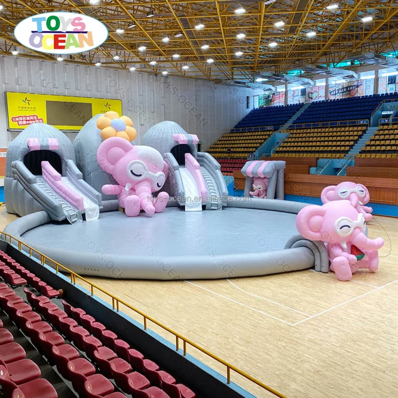 Cute Pink Elephant Inflatable Playground with Double Slides | Indoor Soft Play Amusement Park for Kids Party & Events