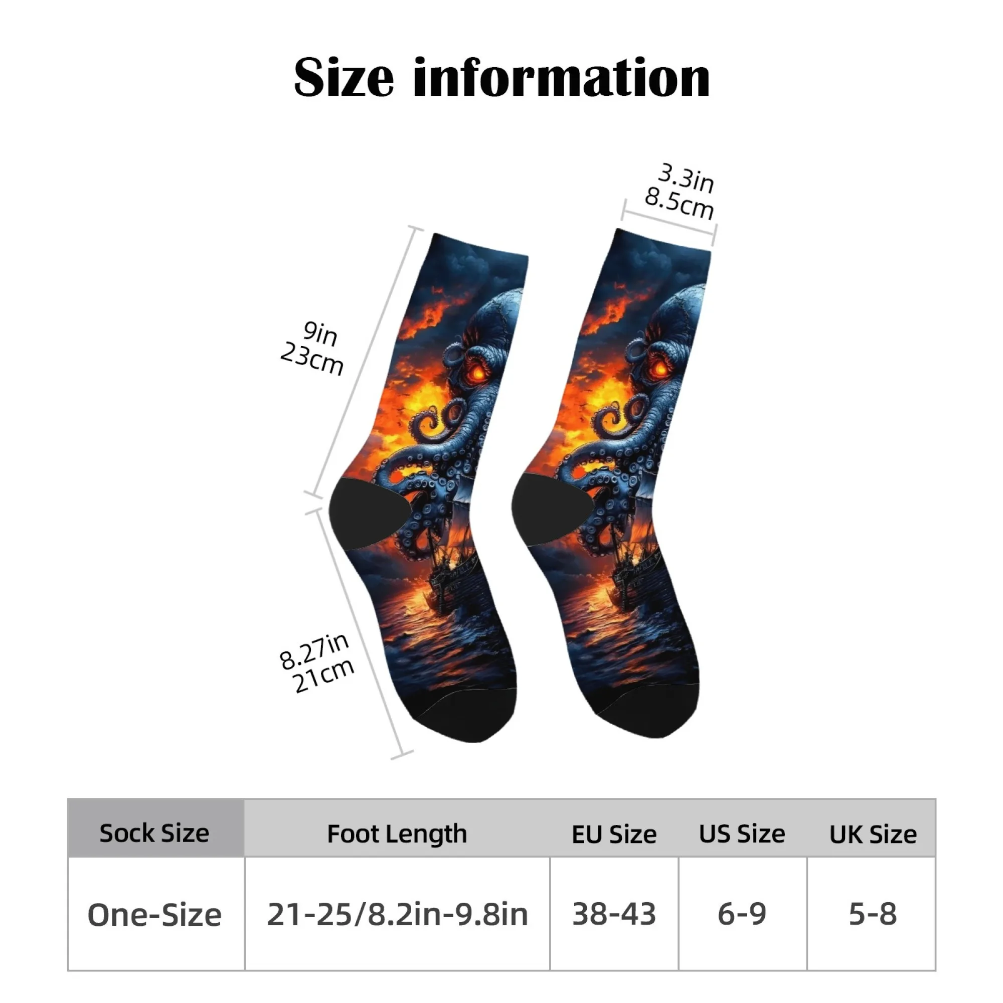 문어 미친 바다 괴물 남성 양말 레트로 스타일 크툴루 신화 테마 참신 재미있는 크루 양말 하라주쿠 스트리트 힙합 행복한 선물