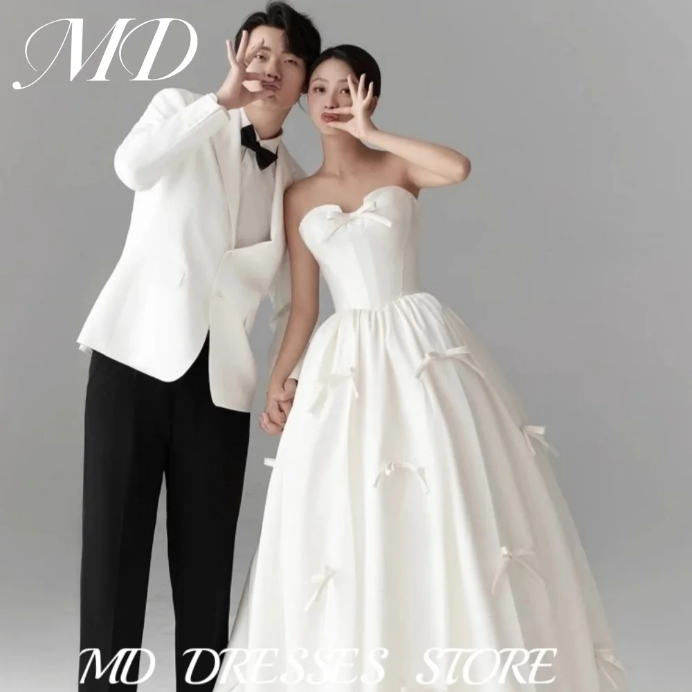 

MD Princess Sweetheart A Line Wedding Dresses Korea Photoshoot Dress Floor-Length Sleeveless Ribbon Satin Customized Party Gown