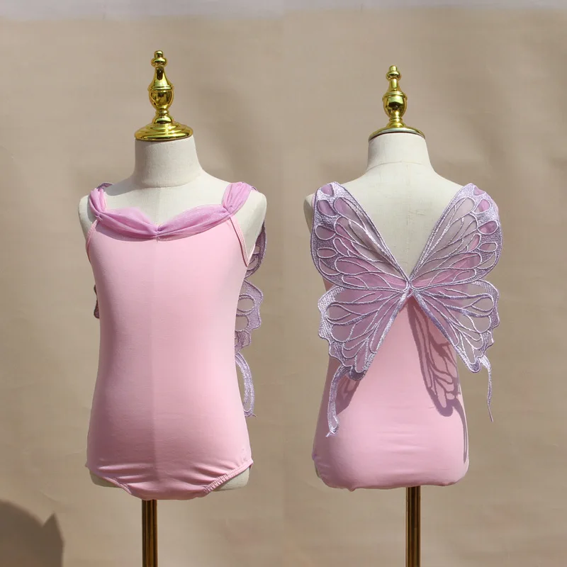 Maillot de Ballet con Tirantes Verde Menta y Alas de Mariposa de Encaje para Niñas, Traje de Gimnasia y Danza, Ideal para Presentaciones de Danza