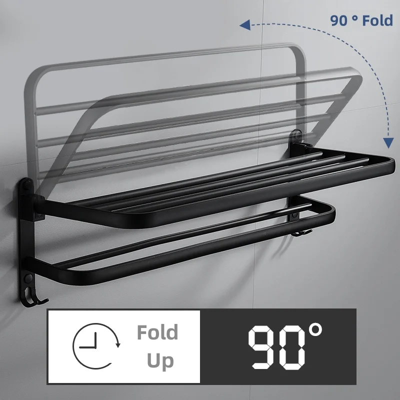 욕실 수건 보관 랙, 벽걸이 접이식 다기능 수건 막대, 후크 포함, 욕실 액세서리, 2 층