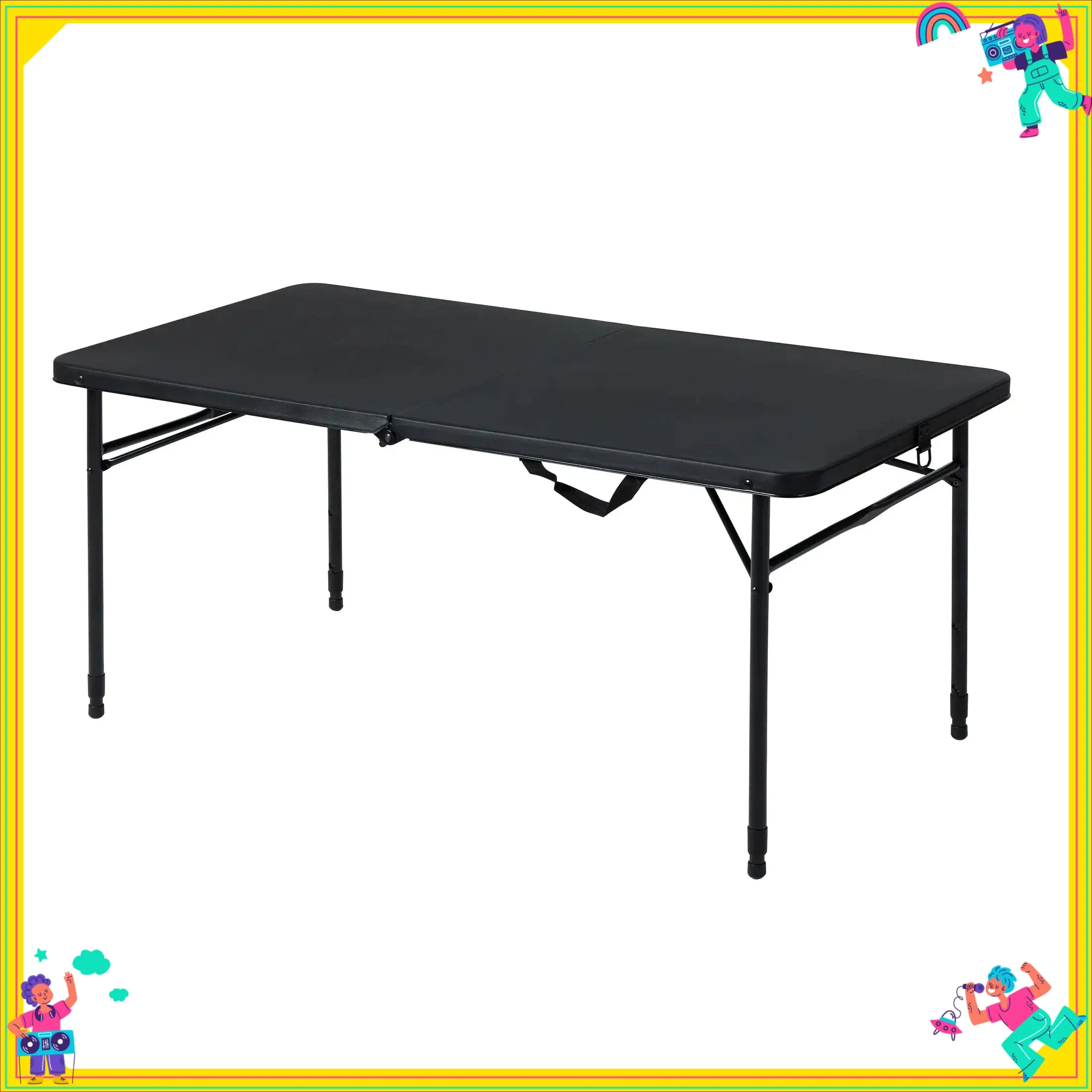 

Rich Black 4ft Fold-in-Half Table | For Banquet, Conference & Home | Portable & Adjustable Height | Event & Office Essential