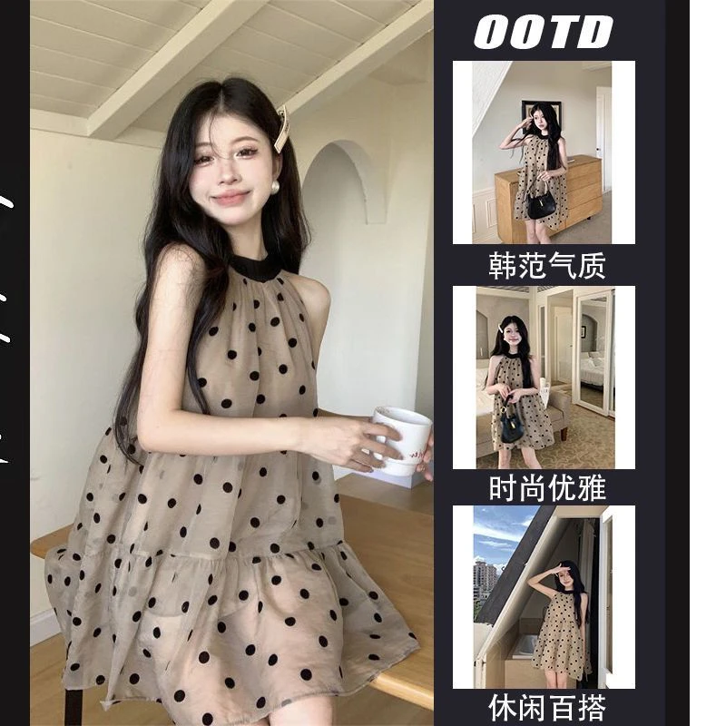 2025 جديد ربطة القوس فيونكة الرسن البولكا نقطة فستان المرأة الصيف مزاجه فضفاض ألف خط فساتين صغيرة الحلو فساتين الحفلات عادية #2