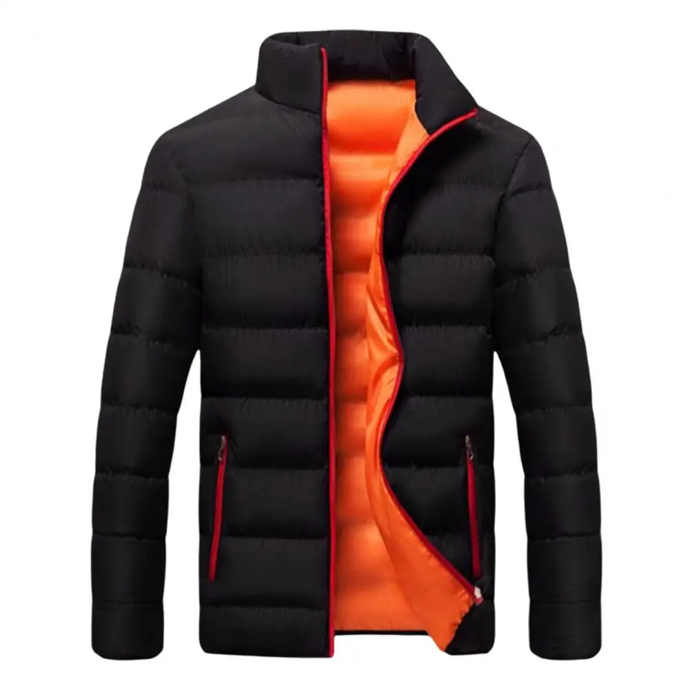 

Parkas Men Cotton Padded Jacket Winter Parkas Solid Color Zipper Pockets Hooded Insulated Windbreaker Coat Cotton Overcoat