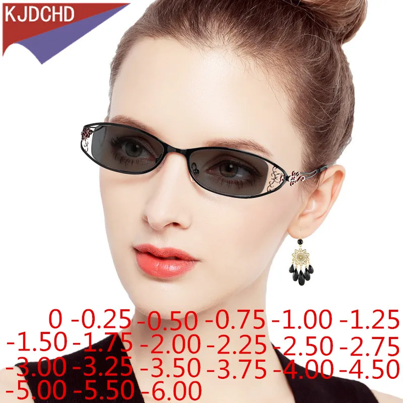 Alloy Frame Transition Photochromic Female Myopia Glasses Optical Lenses Prescription Glasses 0 -0.25 -0.5 -0.75 -1.0 To -6.0