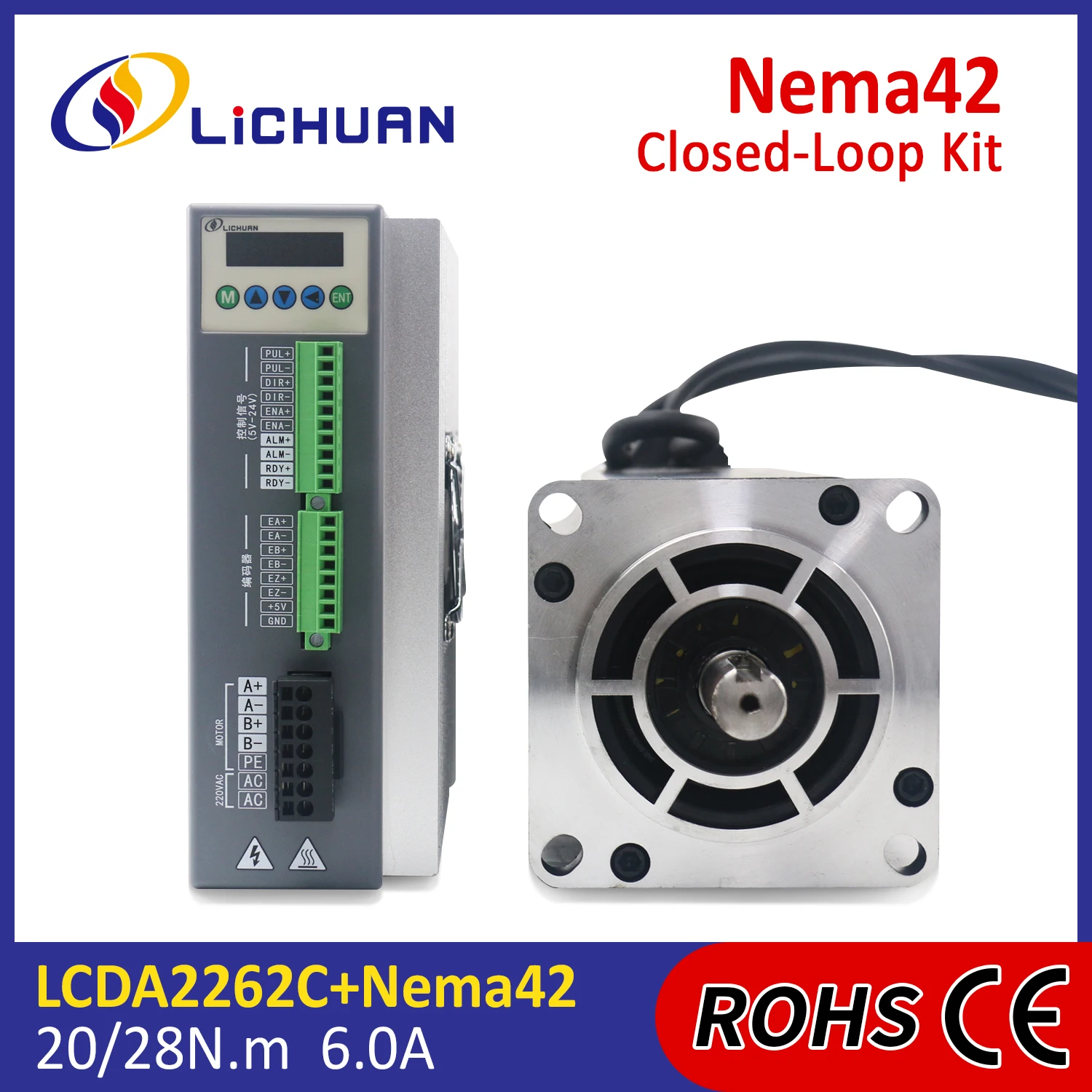 Lichuan AC150V~250V 6A 1000PPR Stepper Motor Driver 20/28N.m 2 Phase Nema42 Closed Loop Stepper Motor Drivers Kit for New Energy