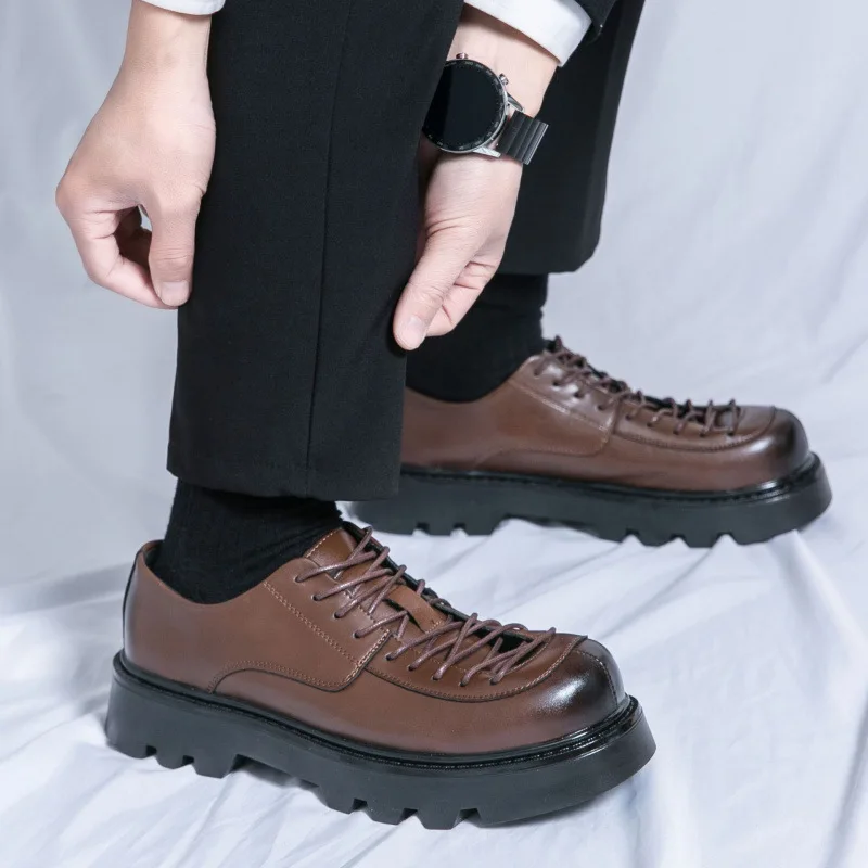 

Men's Large-sized Thick-soled Leather Shoes Spring and Autumn New Men's Fashion Square Toe Thick-soled Heightening Men's Loafers