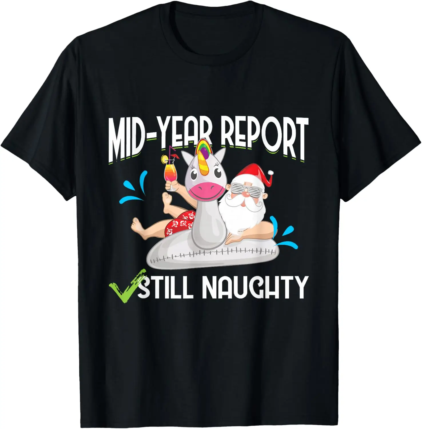 Christmas In July Mid Year Report Still Naughty - Santa T-Shirt Men Christmas Themed Graphic T‑Shirt, Casual Crew Neck Short Sleeve Tee, Festive Holiday Art Print Top for Xmas Party Daily Wear Christmas Gift for Men