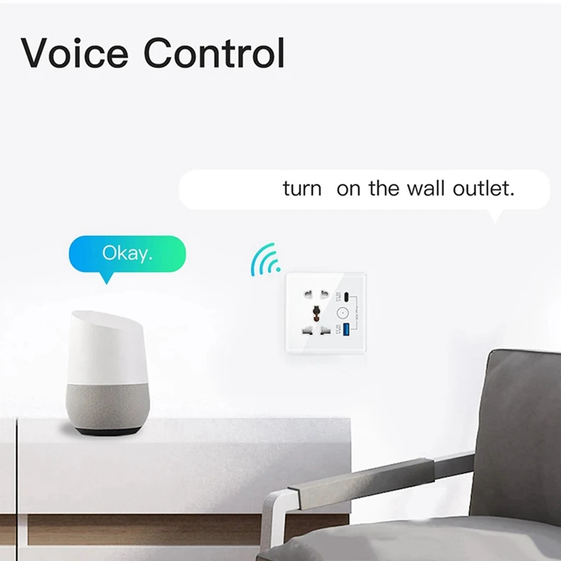 Tuya Smart Socket With Typec+USB Fast Charging Remote Timing Socket Wifi Smart British Standard 86-Type Five-Hole Socket A