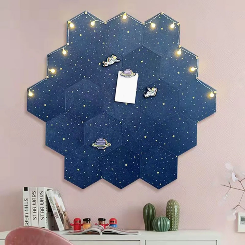 Hexagon Felt Board Notice Cork Self Adhesive Notice Message Board for Paste Notes Photos Schedules DIY Kids Bedroom Photos Decor