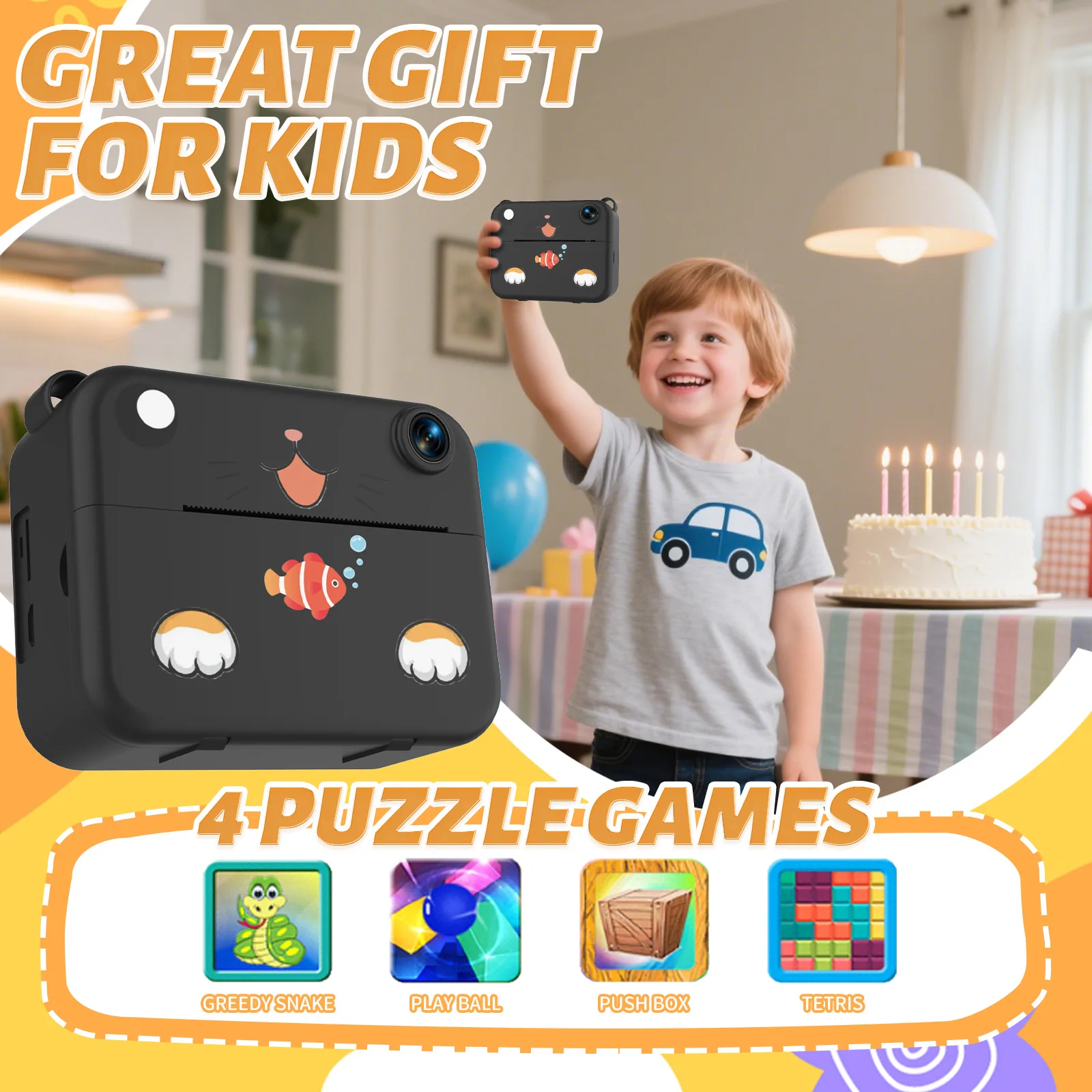 디지털 어린이 카메라 키즈 카메라 즉석 인화 사진 HD 비디오 레코더 미니 열 프린터 최고의 생일 축제 선물 1080p