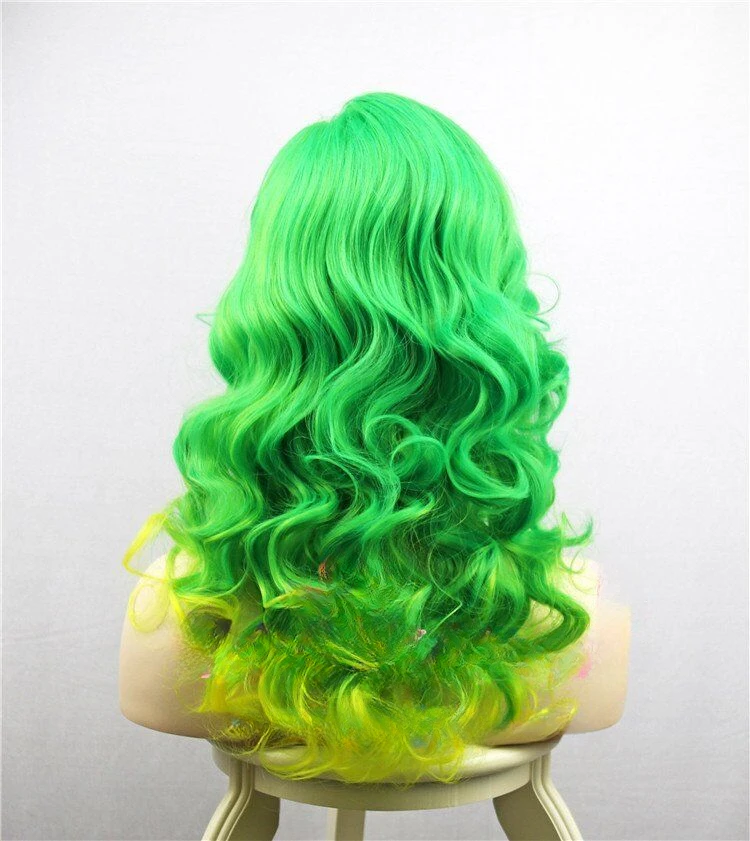 Perruque d'Halloween Bouclée pour Femme, Cheveux Vert Lange, Mélange Cosplay, Degré de Chaleur