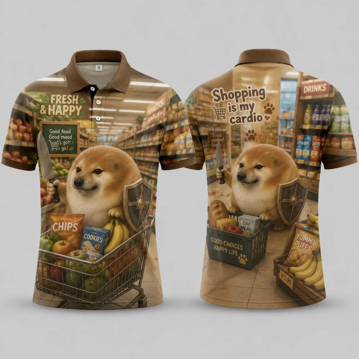 What The Dog Doing Shiba Inu Grocery Shopping Polo Shirt Funny Meme Dog Warrior 3D Print Quick Dry Breathable Casual Unisex Top