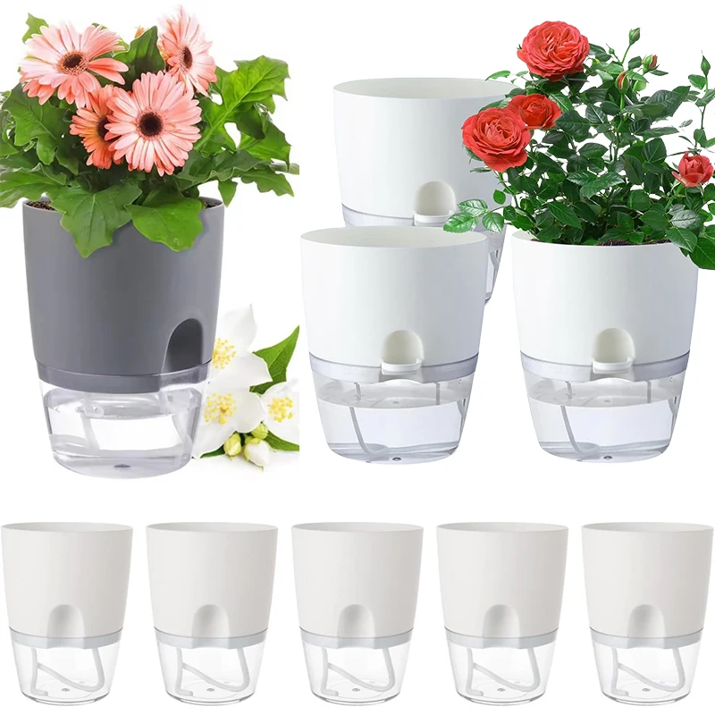 Image of 5 Stück Selbstbewässernde Pflanzgefäße, Saugfähige Blumentöpfe, Plastik-Blumentöpfe für Afrikanische Veilchen mit Gießflasche, Moderne Dekorative Pflanzgefäße