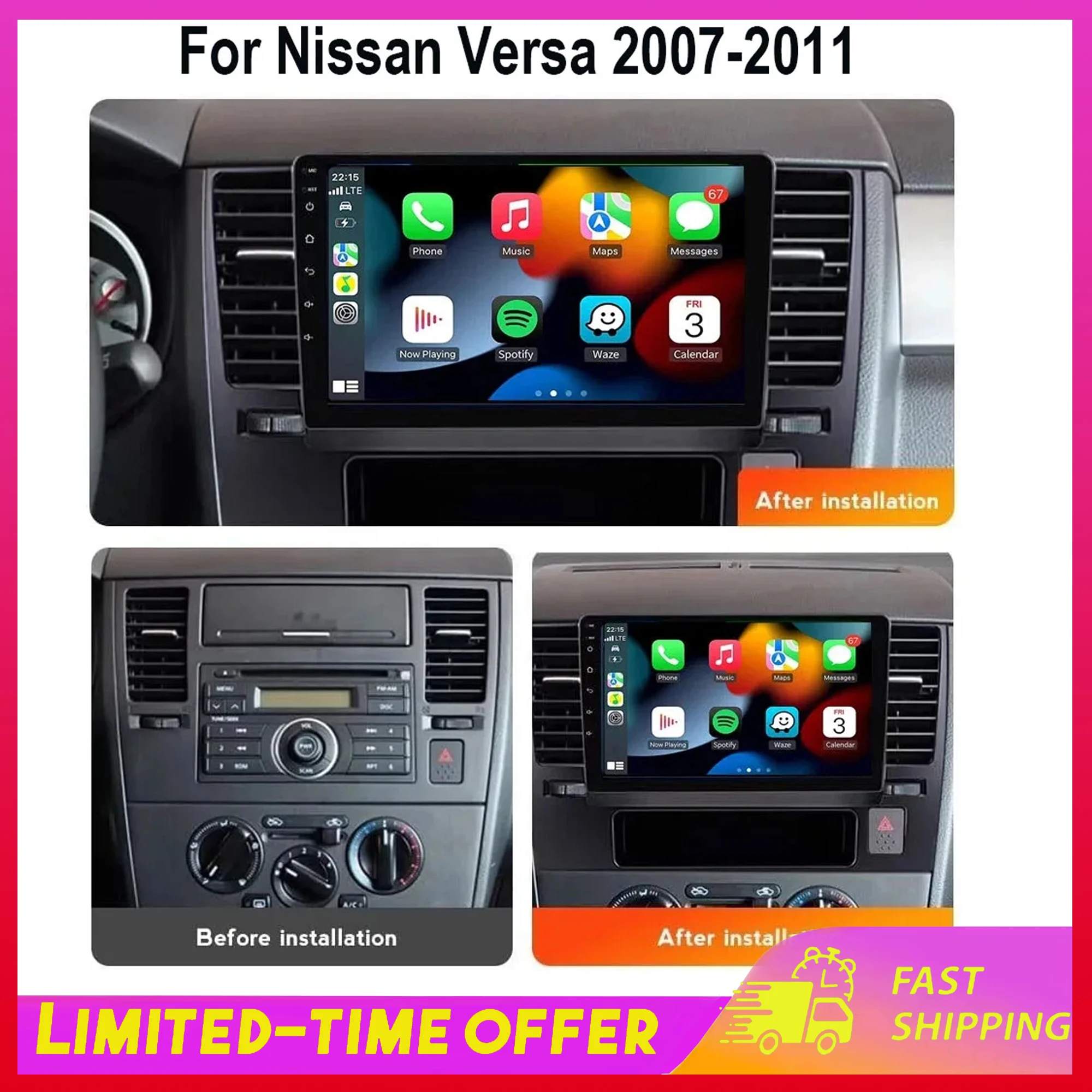 Multimedia for Nissan Versa 2007-2011 (Nissan Sunny) Old Tiida Android 15 Car Navigation 9-inch Fit for Carplay Automobiles