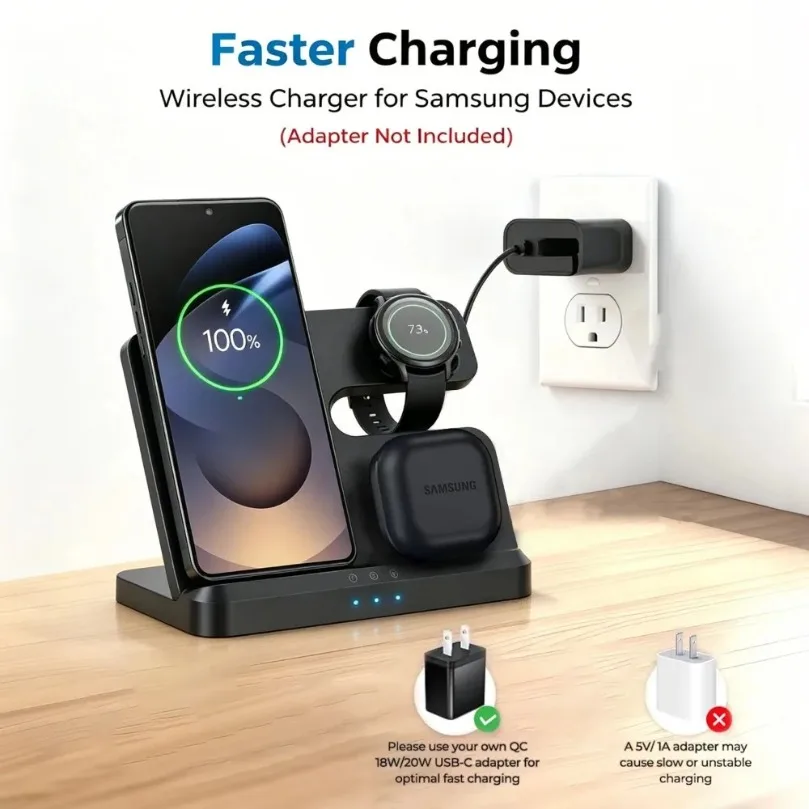 3 in 1 Fast Wireless Charger For Samsung S26 S25 S24 Z Fold/Flip 7 6 5 4 Galaxy Watch Buds 4 Pro Foldable Fast Charging Station