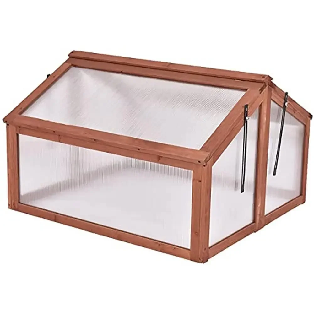 

Wooden Portable Greenhouse Cold Frame 35.5" x 31.5" x 23" Raised Plants Protection Planter Box Indoor Outdoor Garden Storage