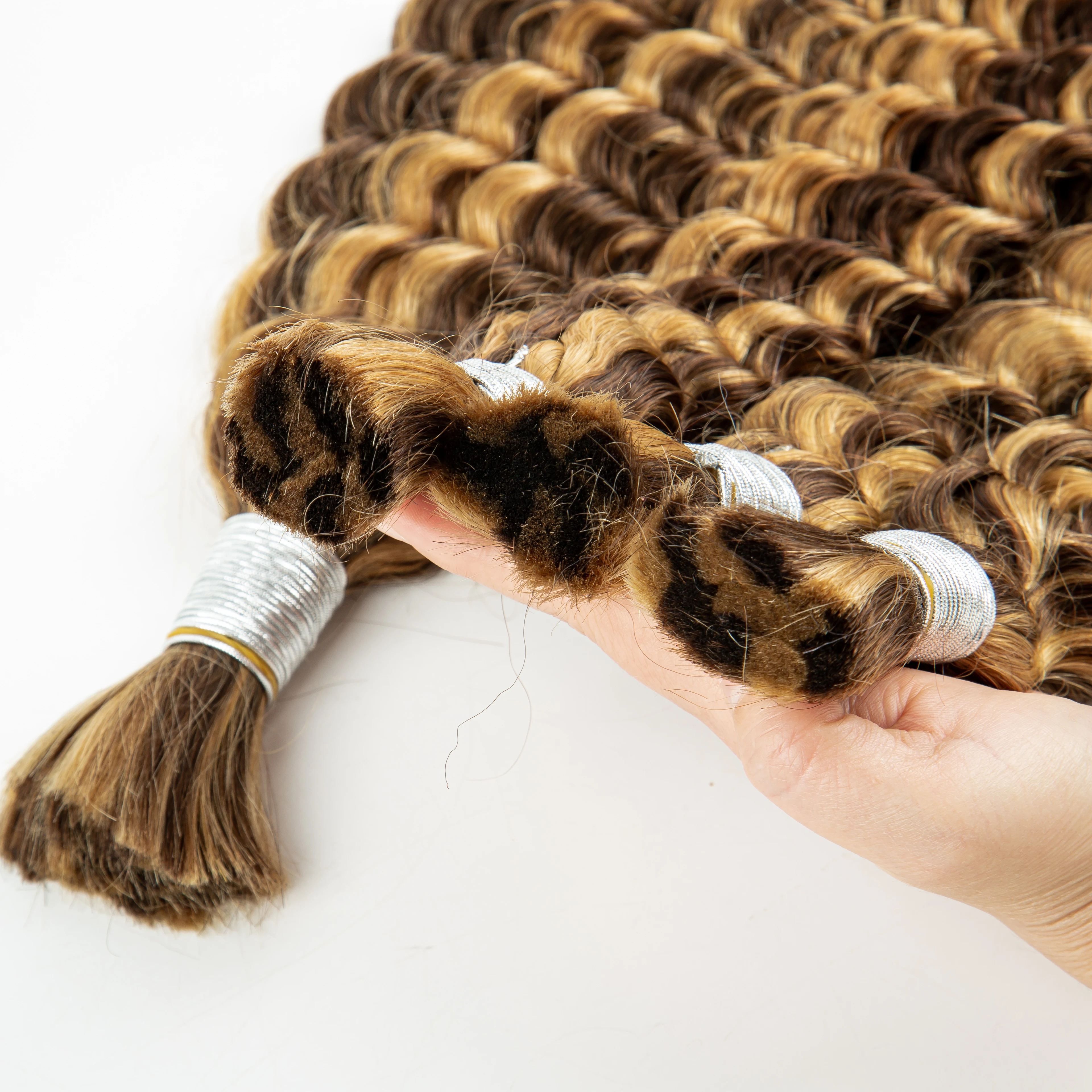 Resaltar el cabello humano a granel de onda profunda para trenzas bohemias sin trama 100% cabello humano virgen a granel para trenzar extensiones rizadas para mujeres