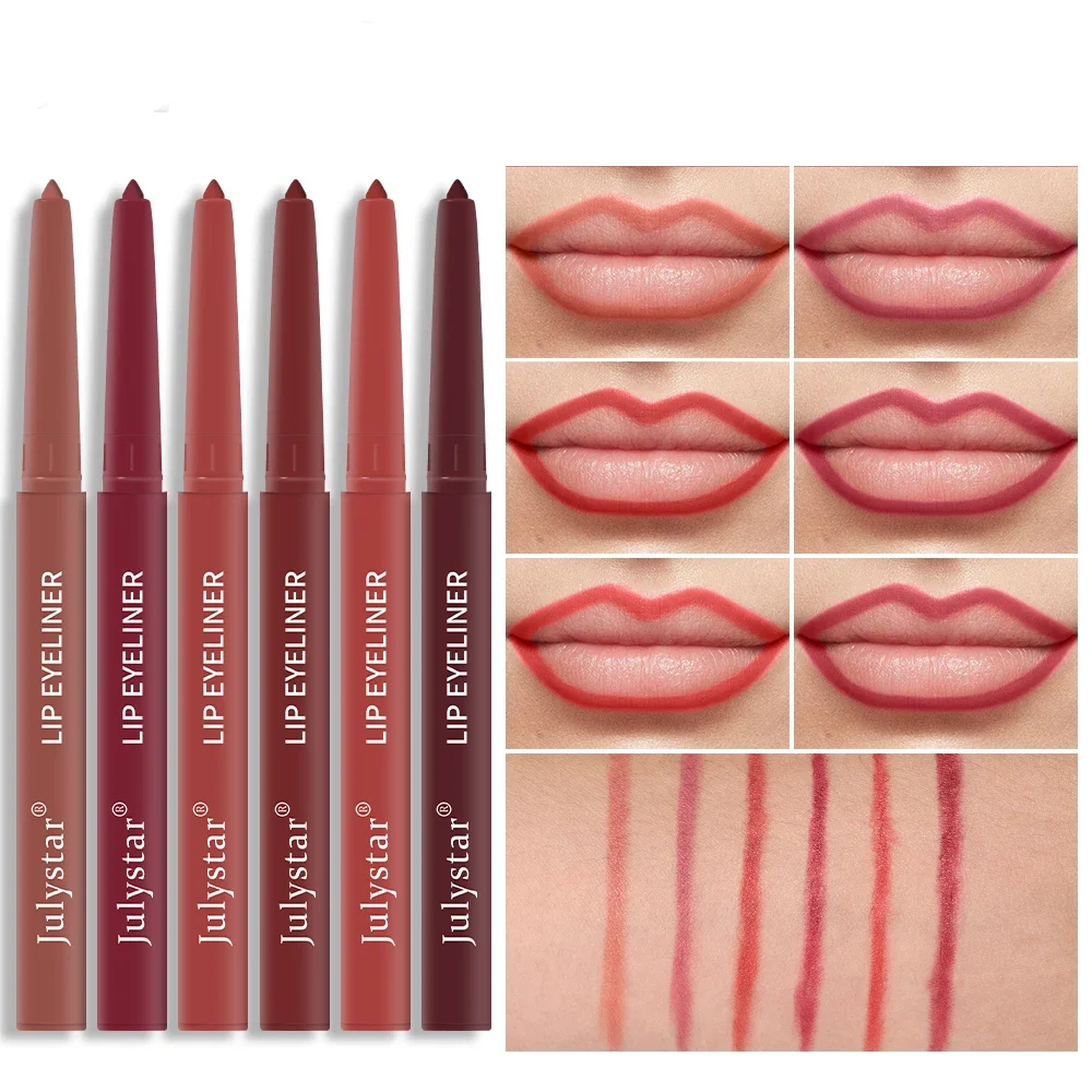 ชุด 6 สี Long-Lasting Waterproof Lip Liner ดินสอ Non-Stick CUP Lip แต่งหน้าเครื่องมือเหมาะสําหรับแต่งหน้าทุกวันและชุดของขวัญ