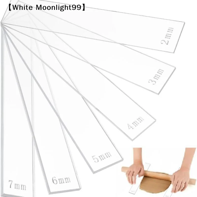 12Pcs 6 Size Acrylic Polymer Clay Depth Guide Set 234567mmAdjustable Clay Rolling Pin Guide With Protective Film For Kit〔White〕