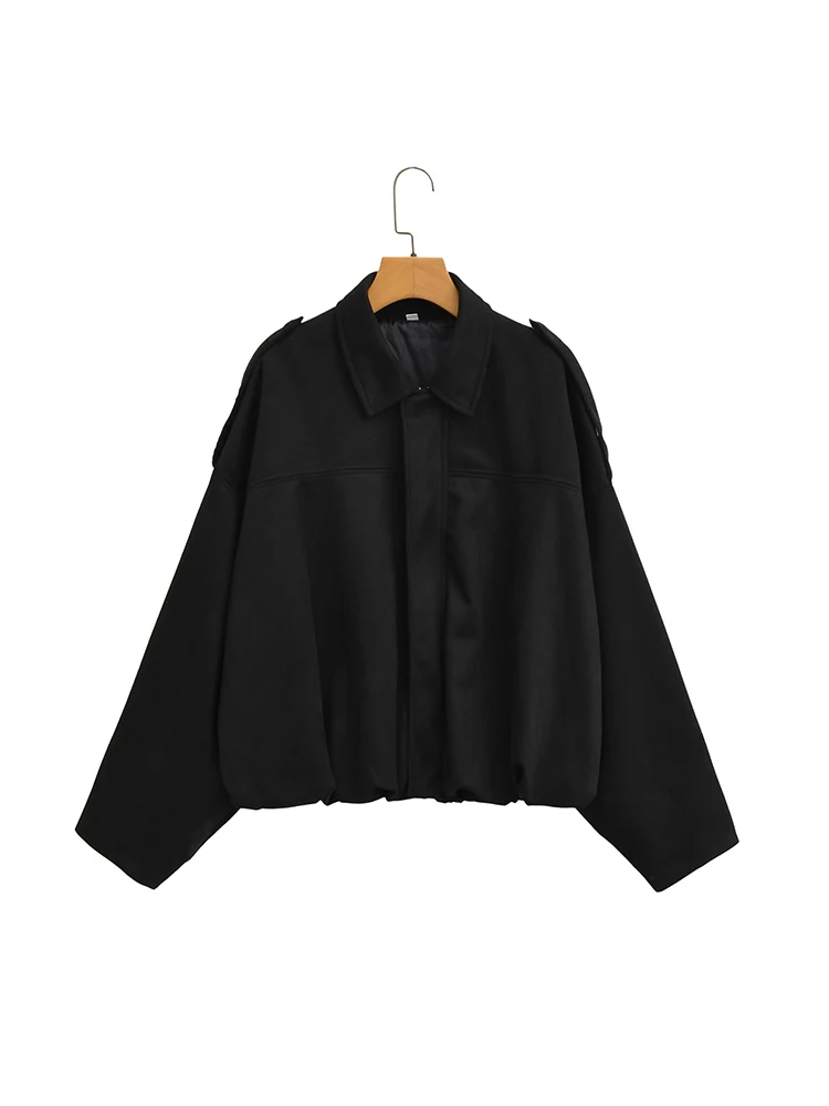 

European style new women's fashion versatile temperament bat sleeve lapel suede texture effect pilot jacket coat