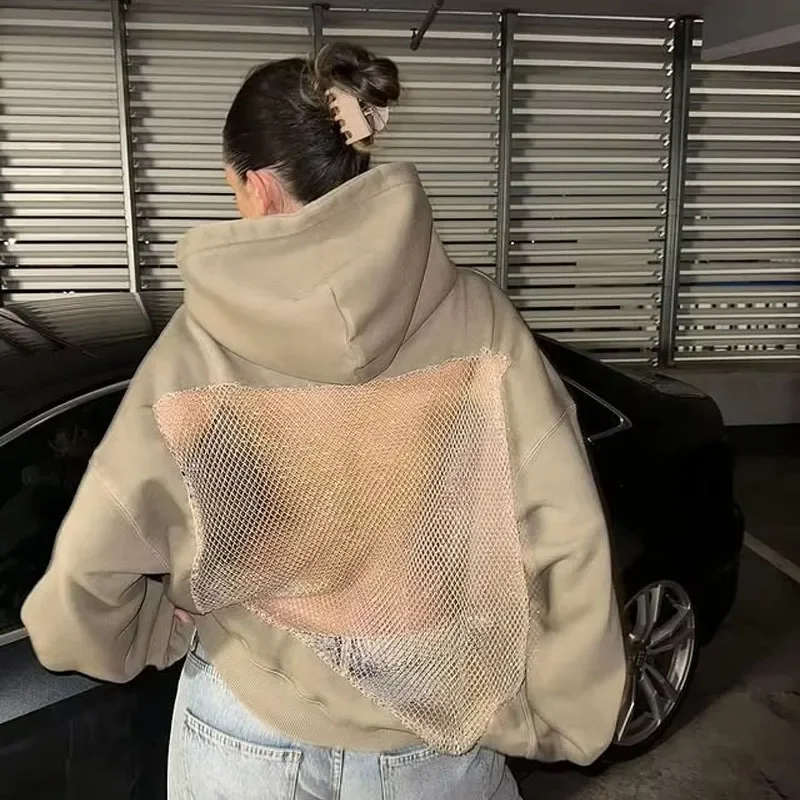 بلوفر مثير بفتحات واسعة للنساء سترة بقلنسوة فضفاضة مقسمة على طراز Y2k سترة للحفلات غير رسمية موضة جديدة 2026