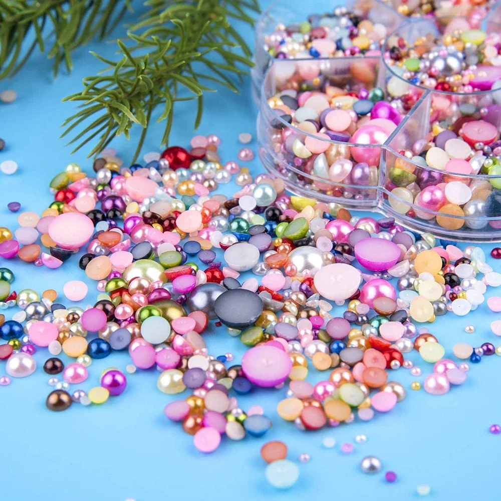 2-14mm Colorful ABS Imitation Pearls Half Round Flatback Resin Pearl Glue On Rhinestones Beads Nail Art Jewelry Crafts Diy Decor