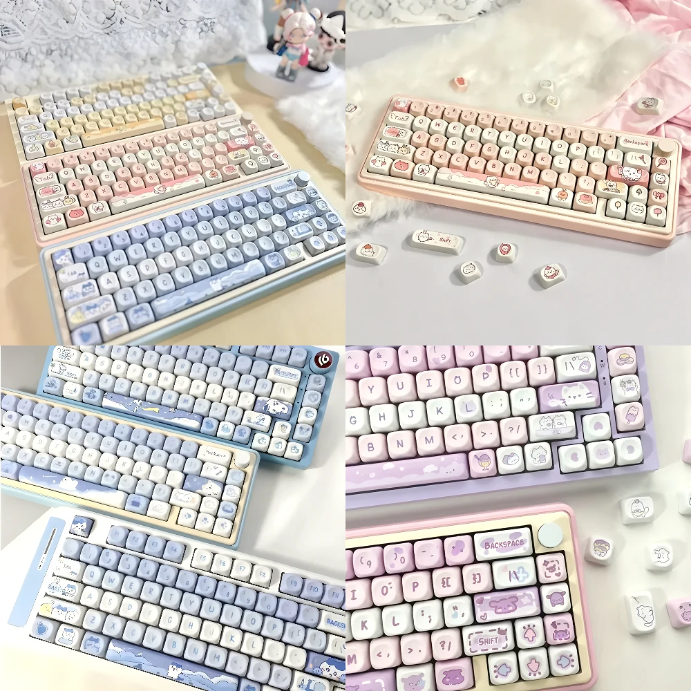 

MOA Cartoon Keycap Set PBT 132 Keys Animation Cute Kitten Bear Dog for 60/64/84/98/108 Gaming Mechanical Keyboard MX Switch